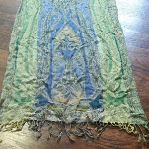 Bohemian Green and Blue Tapestry Scarf